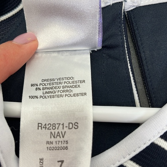 Iris & Ivy Girls Navy Blue and White Striped Dress - size 7 - Picture 6 of 7